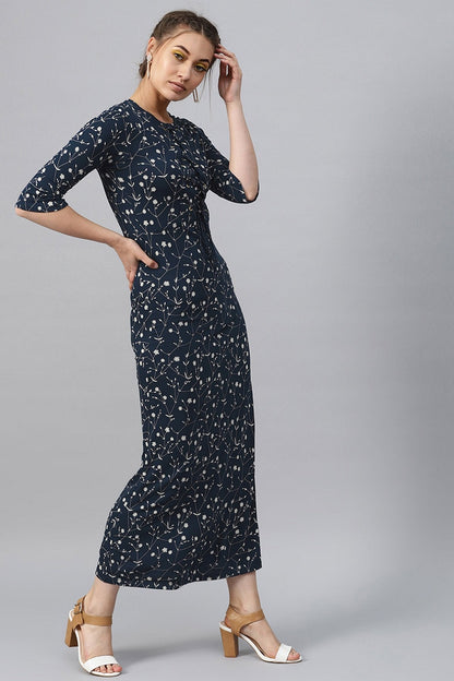 Women's Navy Floral Eyelet Detail Maxi