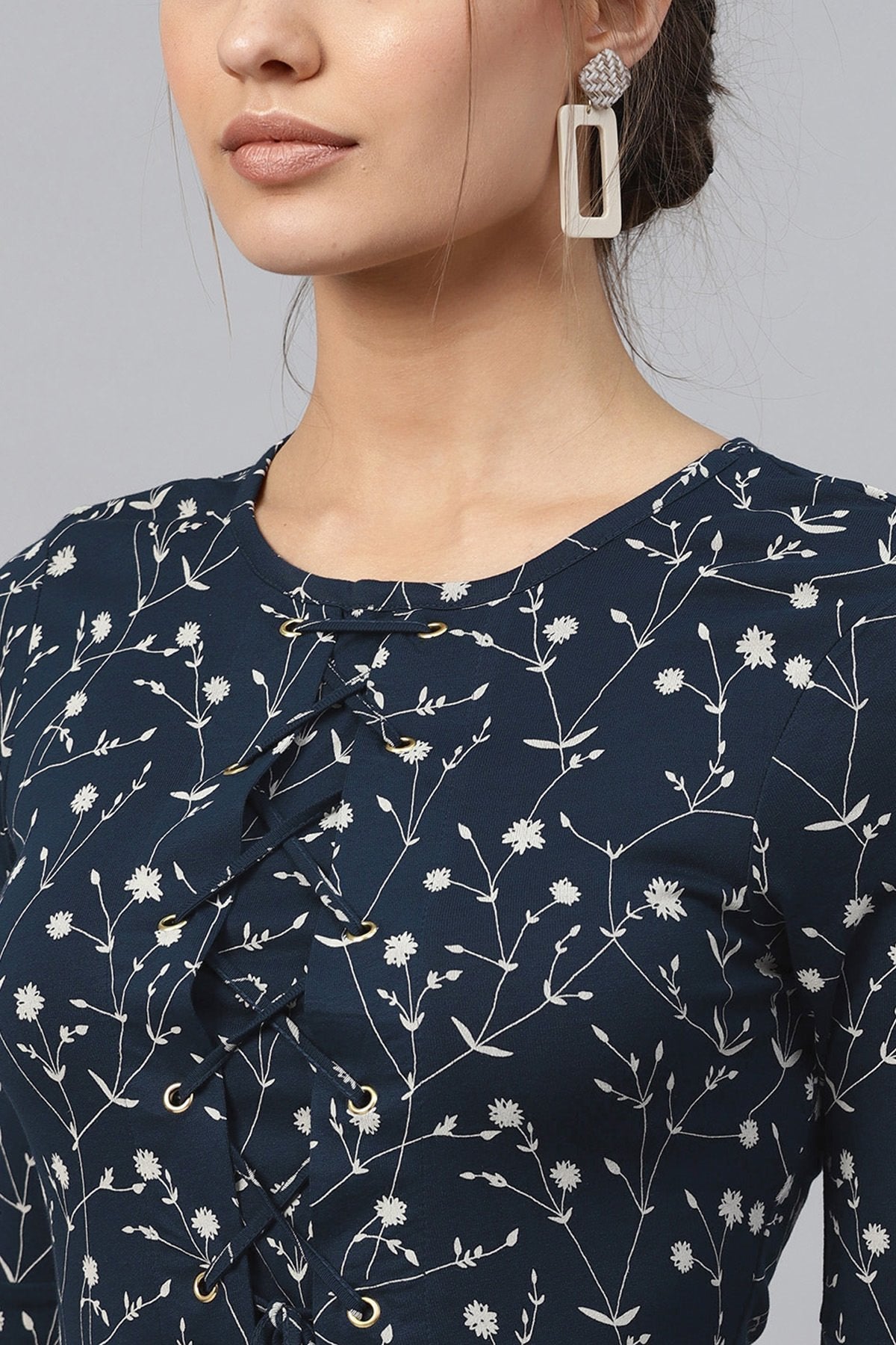 Women's Navy Floral Eyelet Detail Maxi