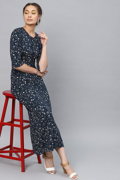 Women's Navy Floral Eyelet Detail Maxi