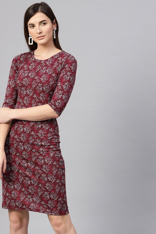 Women's Maroon Floral Bodycon Dress