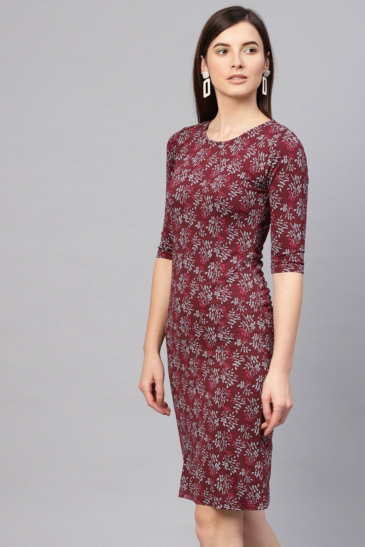 Women's Maroon Floral Bodycon Dress