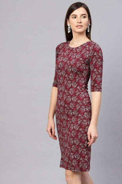 Women's Maroon Floral Bodycon Dress