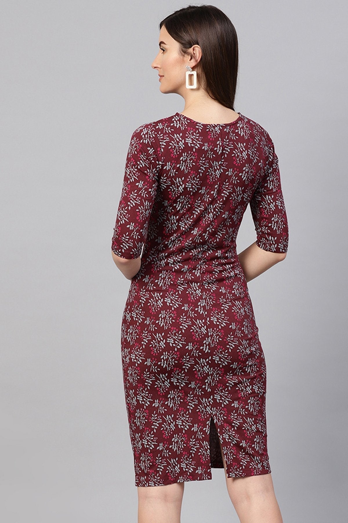 Women's Maroon Floral Bodycon Dress