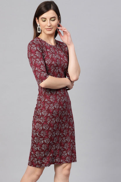 Women's Maroon Floral Bodycon Dress