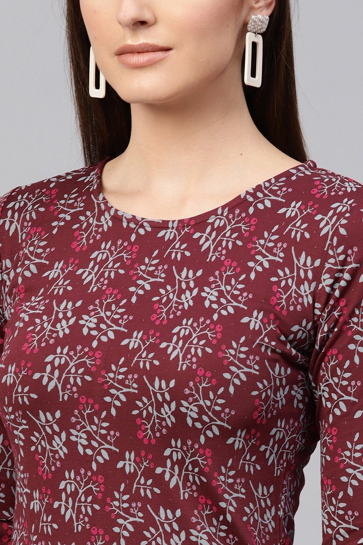 Women's Maroon Floral Bodycon Dress