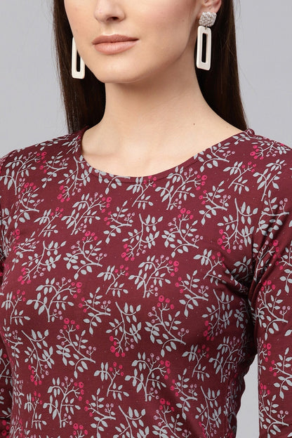 Women's Maroon Floral Bodycon Dress