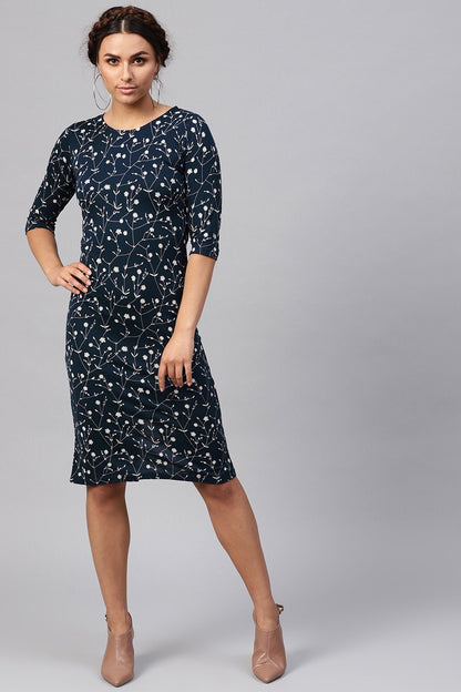 Women's Navy Floral Bodycon Dress