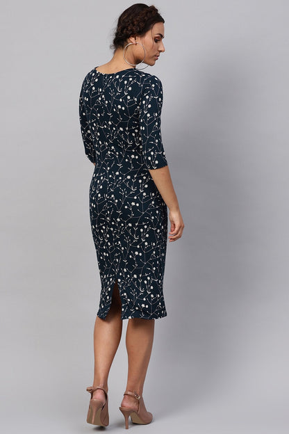 Women's Navy Floral Bodycon Dress