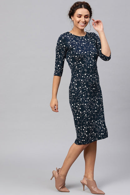 Women's Navy Floral Bodycon Dress