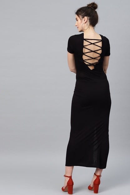 Women's Black Back Criss Cross Neck Maxi
