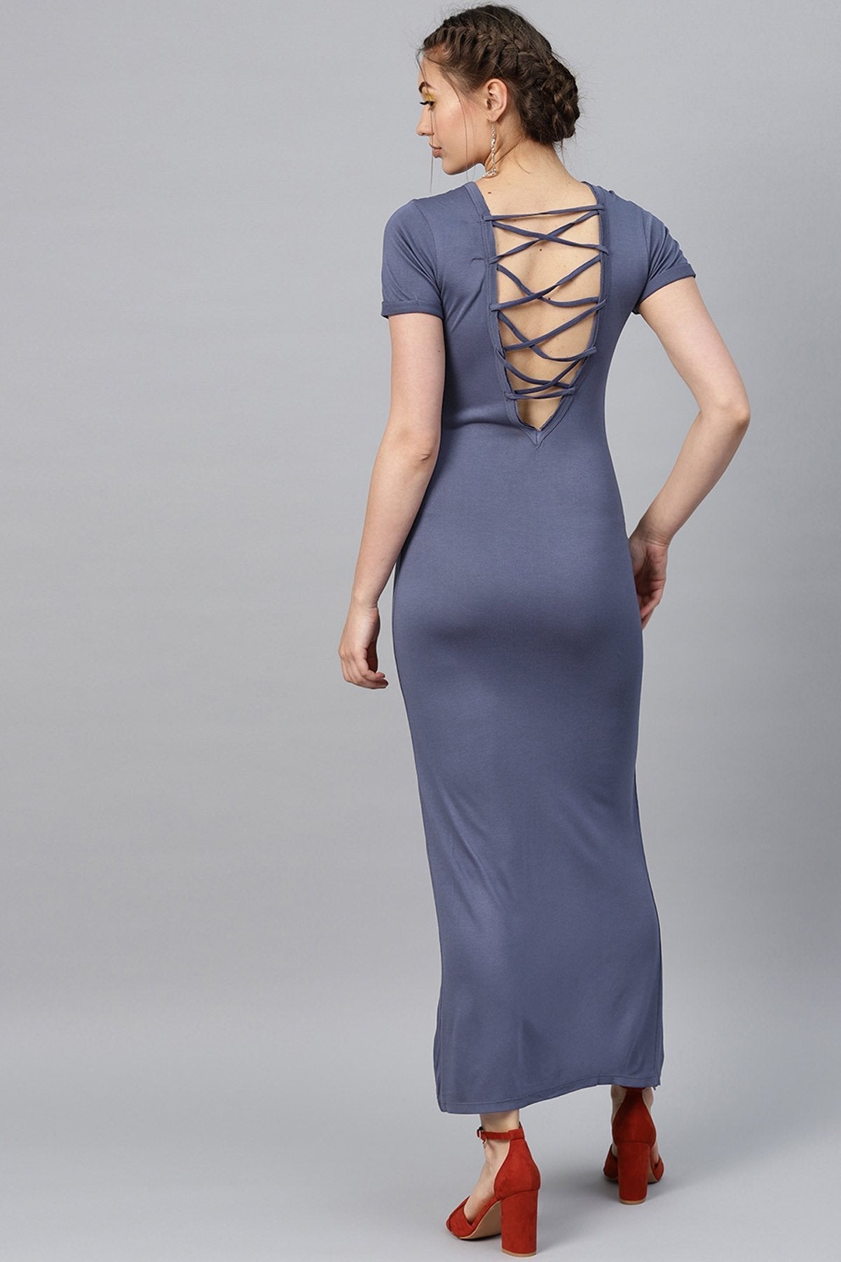 Women's Indigo Back Criss Cross Neck Maxi