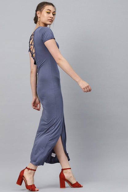 Women's Indigo Back Criss Cross Neck Maxi