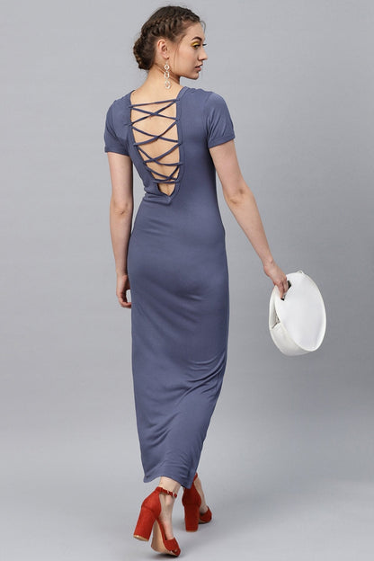 Women's Indigo Back Criss Cross Neck Maxi