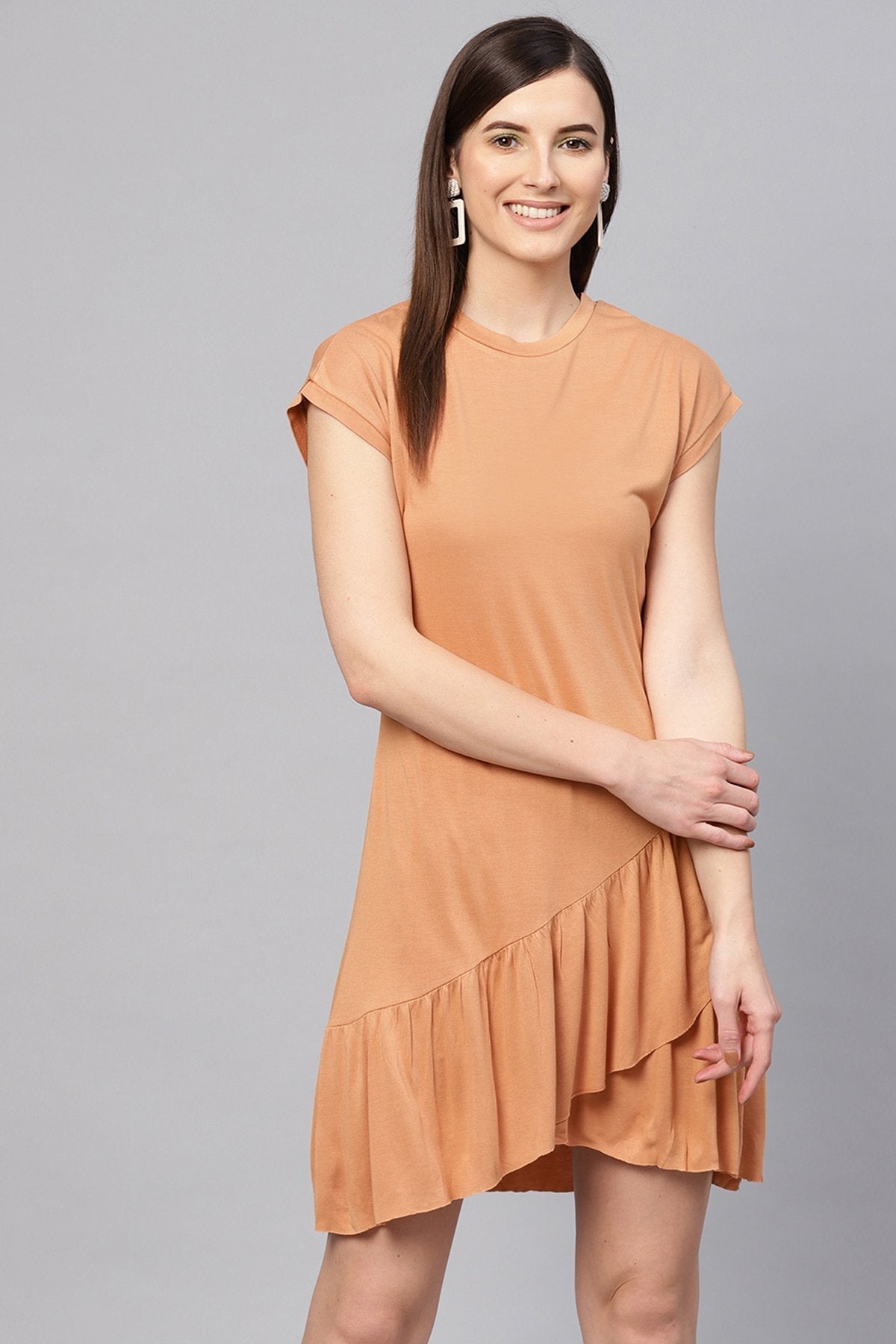 Women's Brown Frill Hem Dress