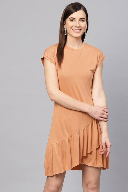 Women's Brown Frill Hem Dress