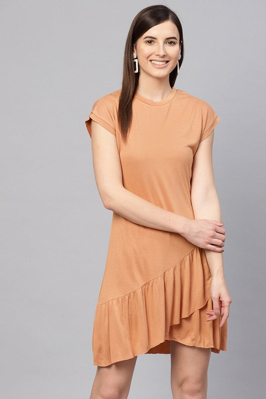 Women's Brown Frill Hem Dress