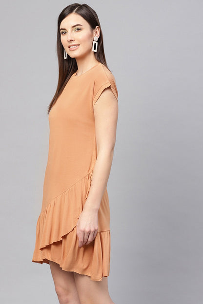 Women's Brown Frill Hem Dress