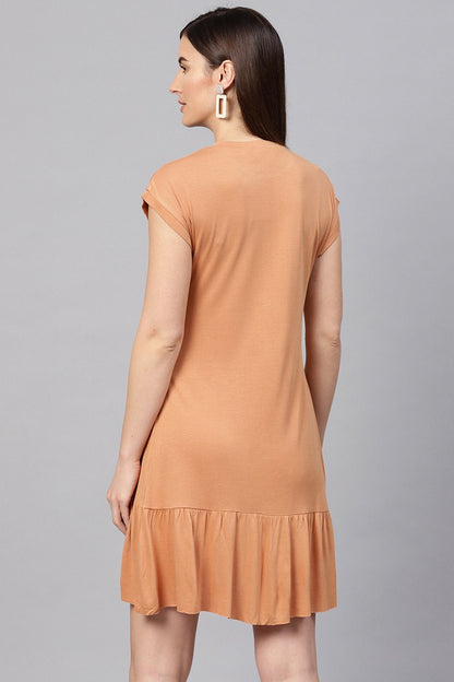 Women's Brown Frill Hem Dress