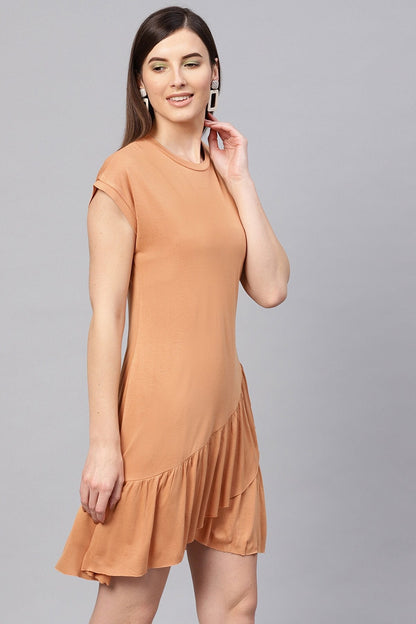 Women's Brown Frill Hem Dress