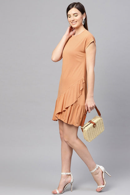 Women's Brown Frill Hem Dress