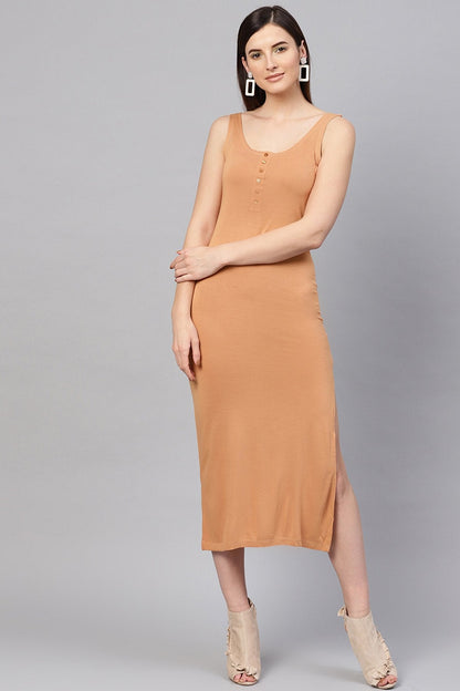 Women's Brown Front Button Maxi