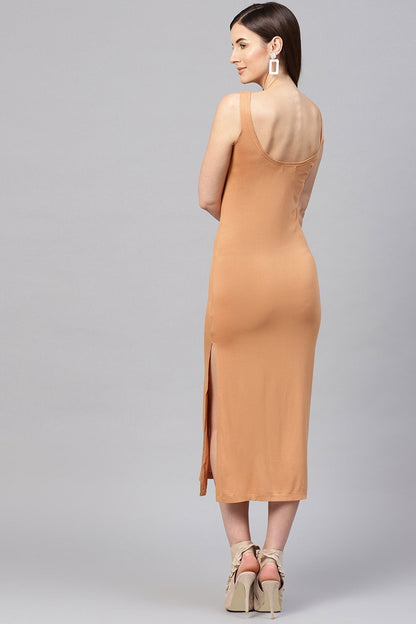 Women's Brown Front Button Maxi