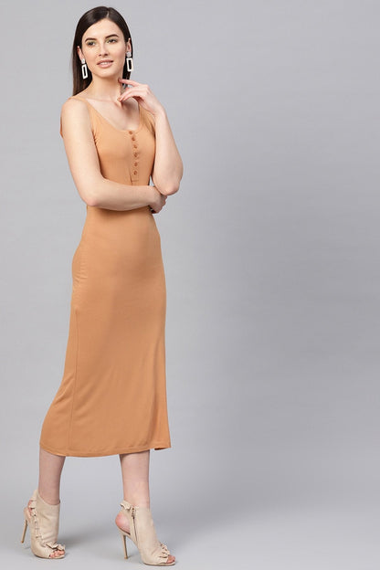Women's Brown Front Button Maxi