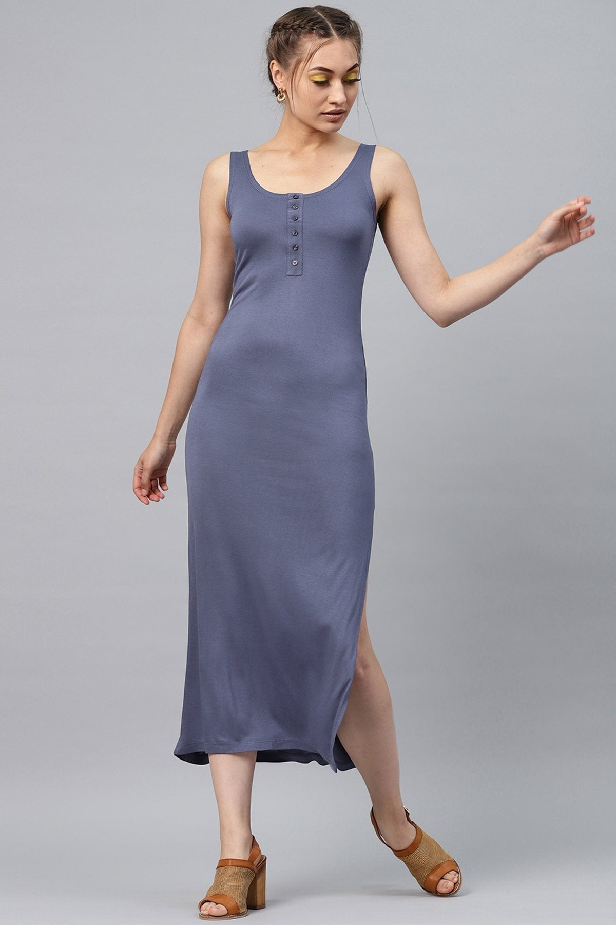 Women's Indigo Front Button Maxi