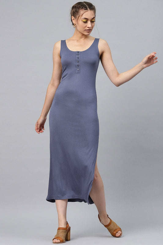 Women's Indigo Front Button Maxi