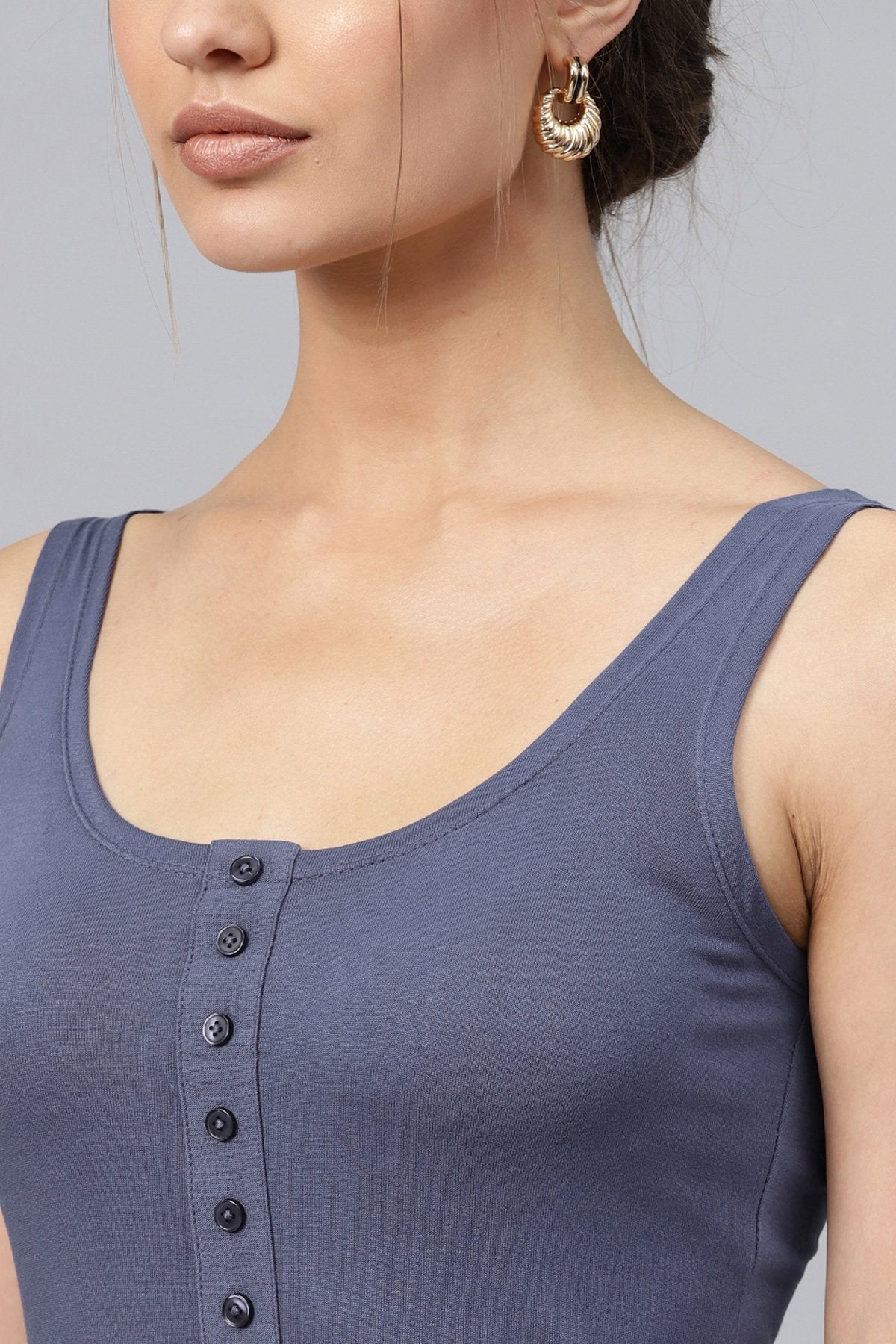Women's Indigo Front Button Maxi