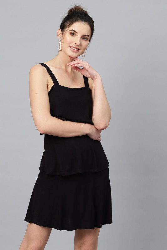 Women's Black Strappy Tiered Dress