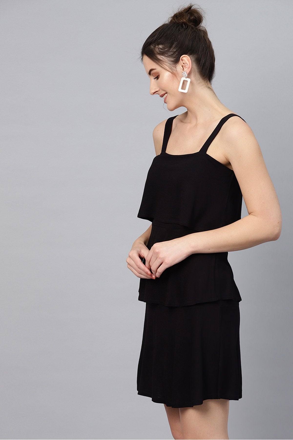 Women's Black Strappy Tiered Dress