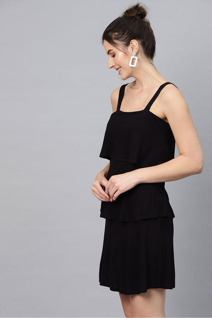 Women's Black Strappy Tiered Dress