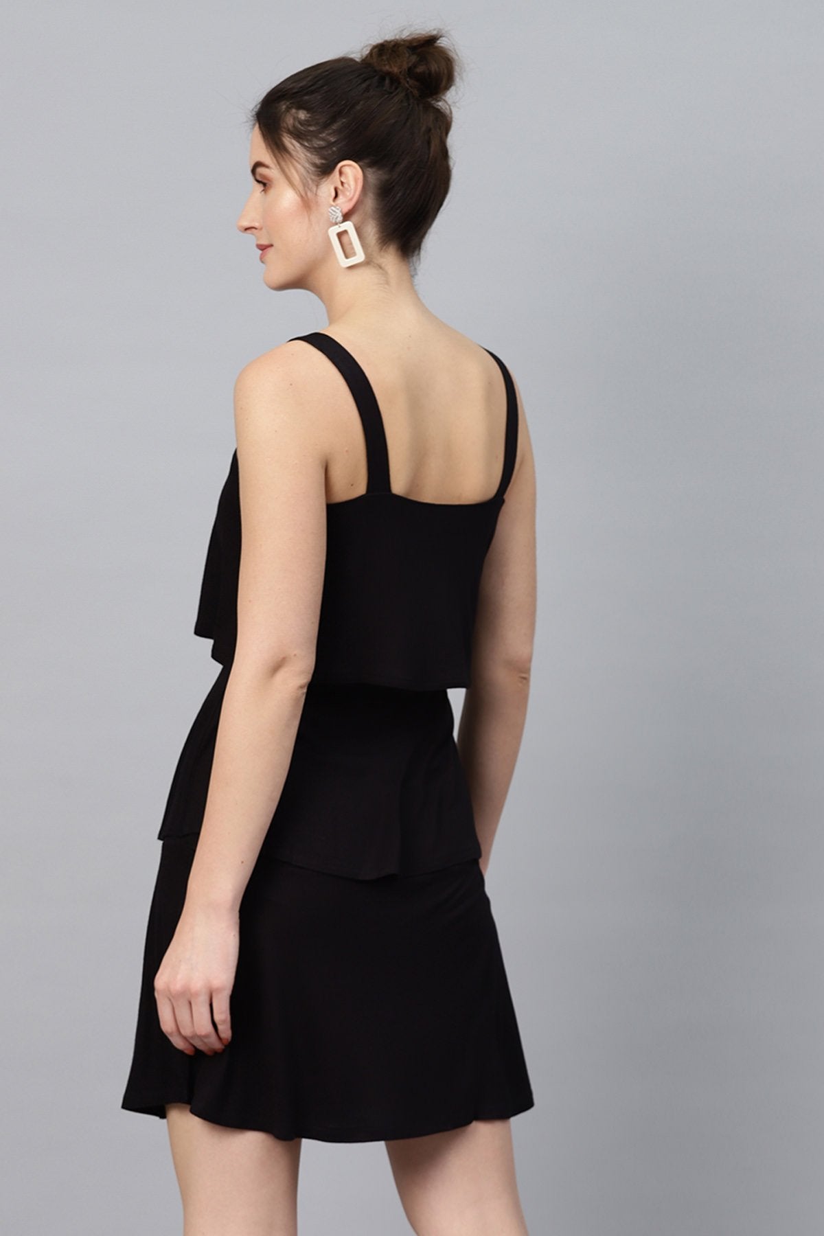 Women's Black Strappy Tiered Dress
