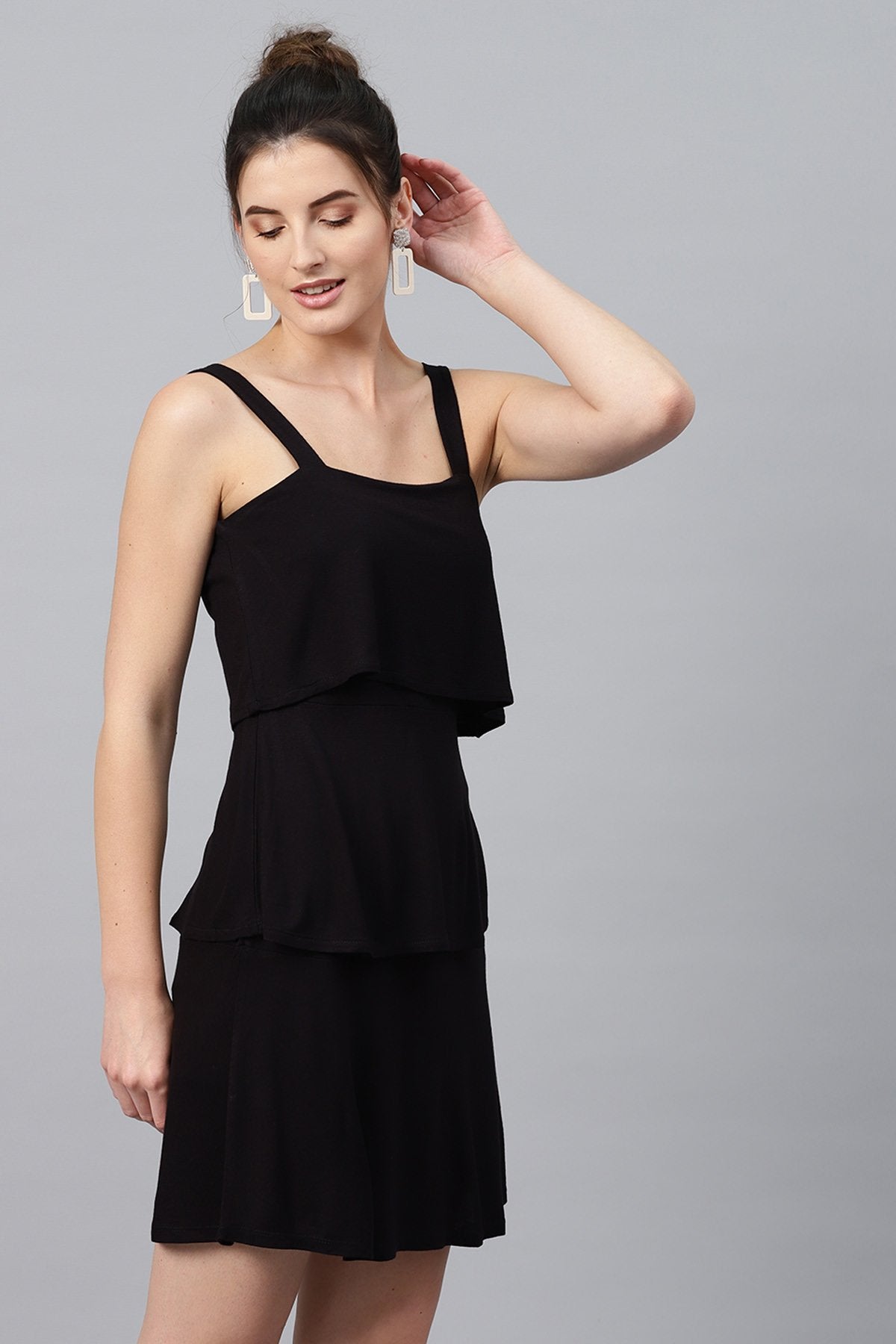 Women's Black Strappy Tiered Dress