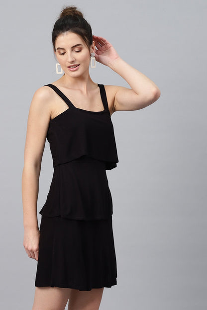 Women's Black Strappy Tiered Dress