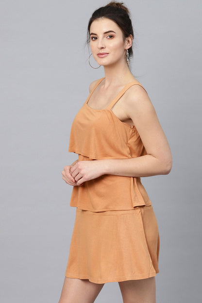 Women's Brown Strappy Tiered Dress