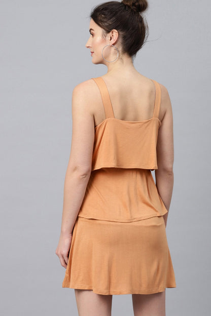 Women's Brown Strappy Tiered Dress