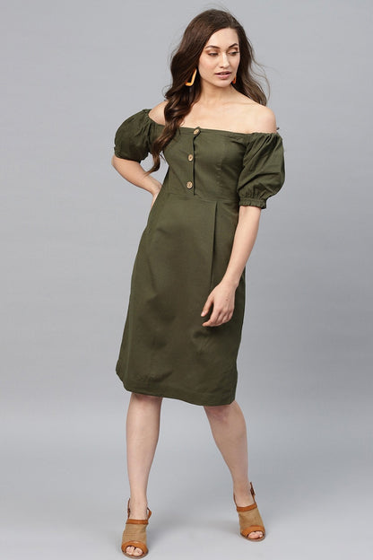Women's Olive Off Shoulder Midi