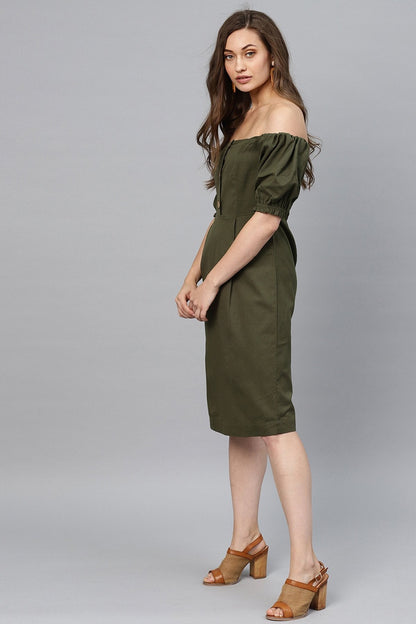Women's Olive Off Shoulder Midi