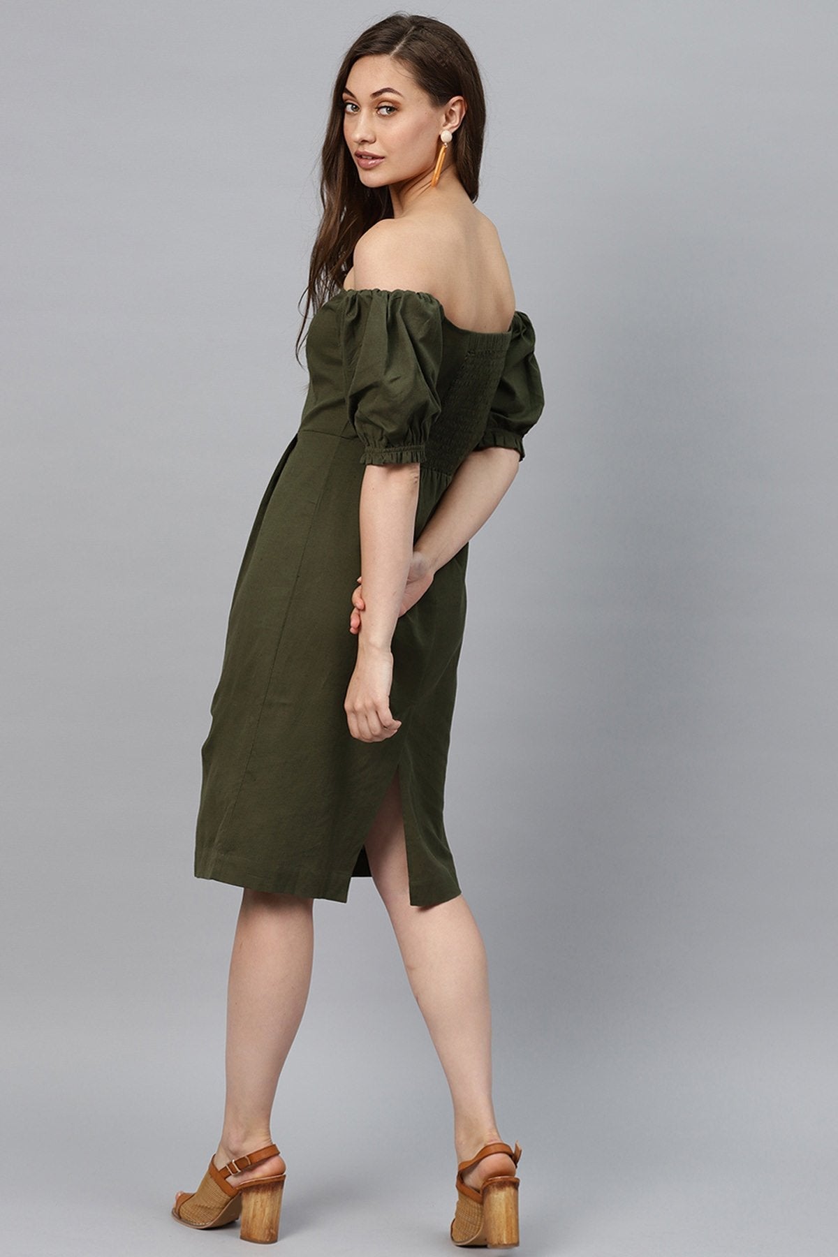 Women's Olive Off Shoulder Midi