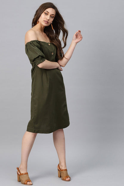 Women's Olive Off Shoulder Midi