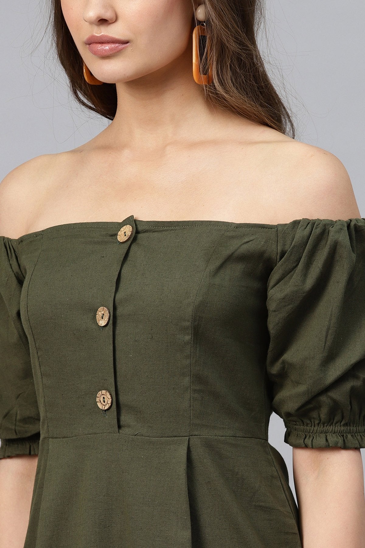 Women's Olive Off Shoulder Midi