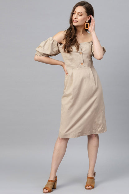 Women's Beige Off Shoulder Midi