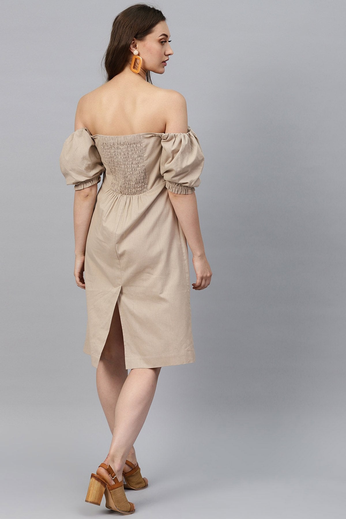 Women's Beige Off Shoulder Midi