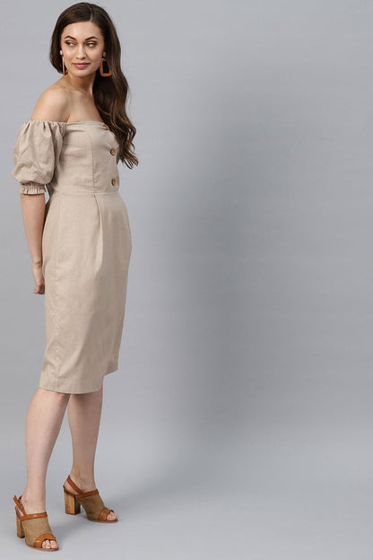 Women's Beige Off Shoulder Midi