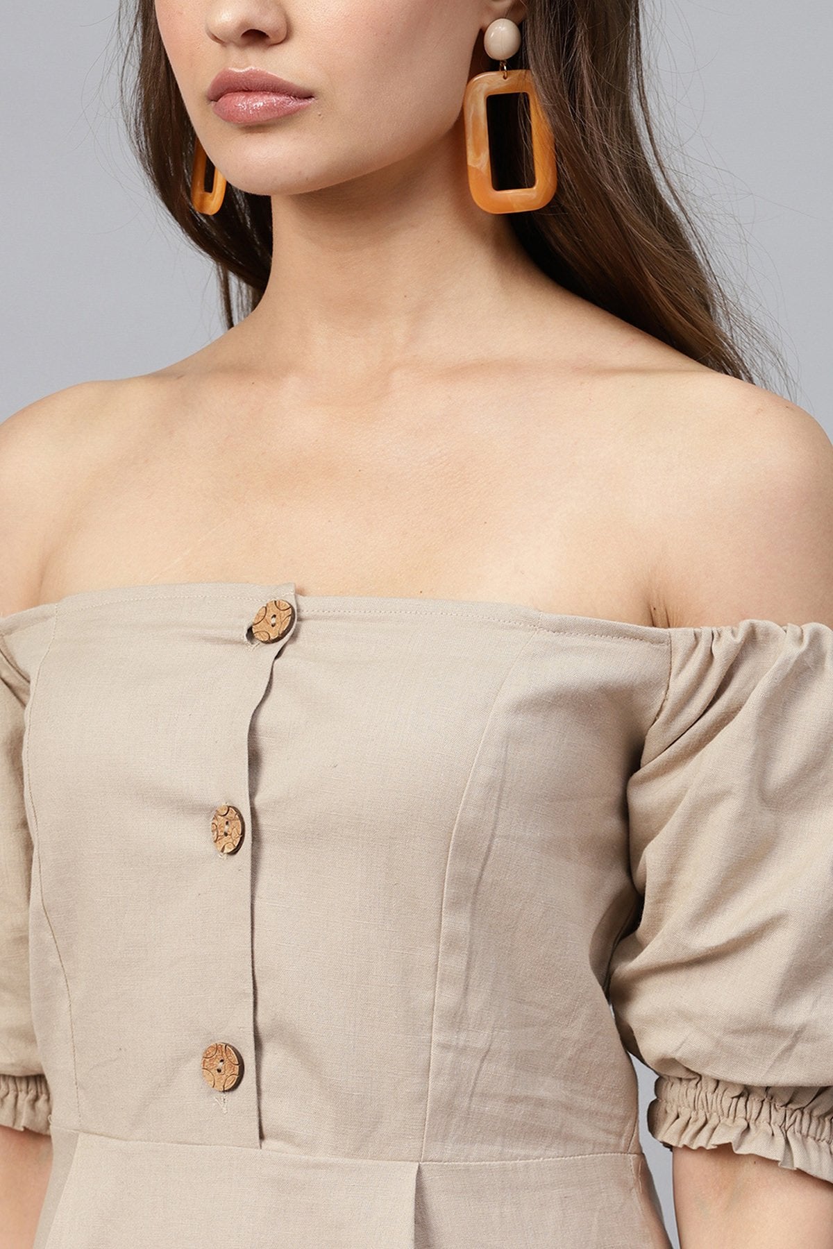 Women's Beige Off Shoulder Midi