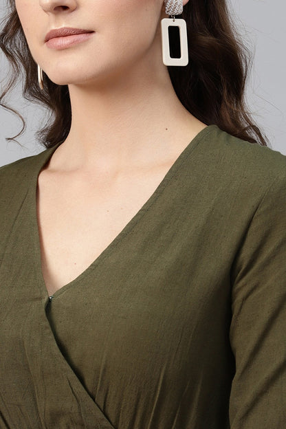Women's Olive Wrap Front Midi