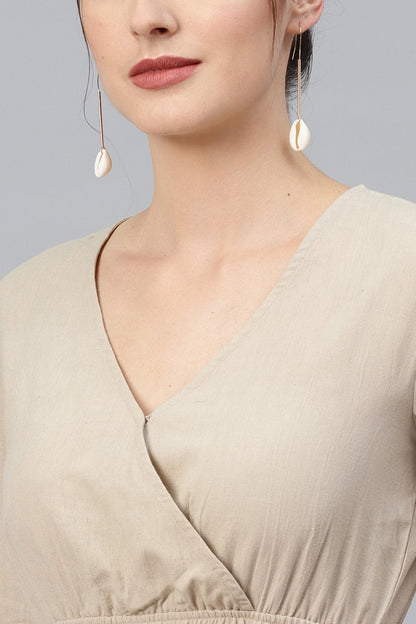 Women's Beige Wrap Front Midi