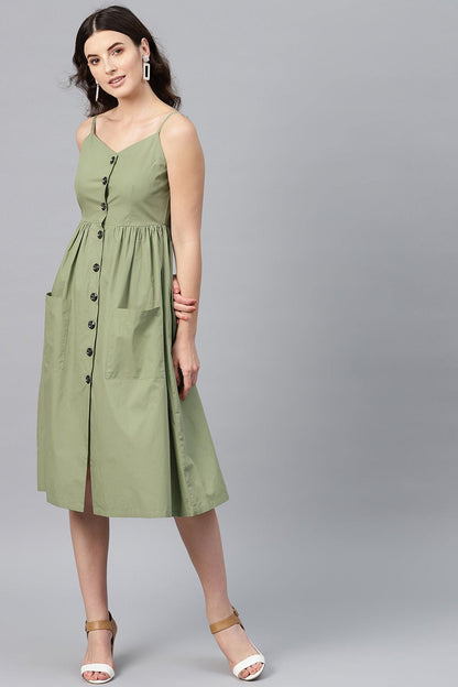 Women's Olive Front Open Strappy Dress